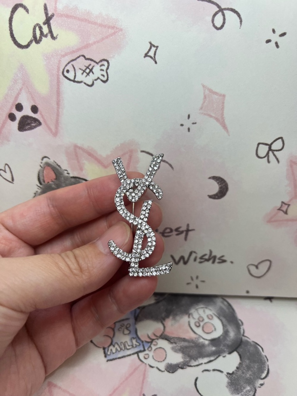 New Silver Rhinestone Letter Brooch